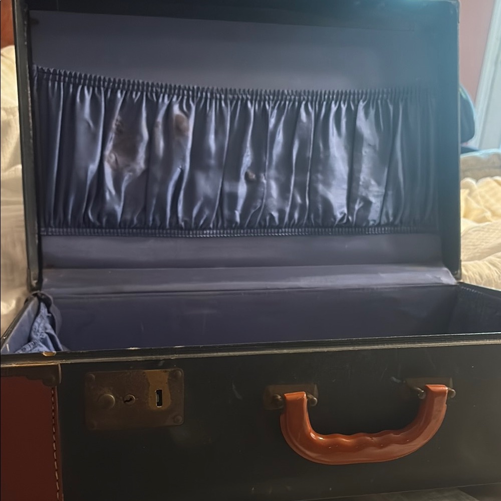 Vintage Black Suitcase with Brown Handle